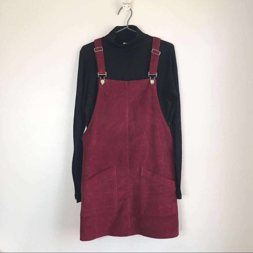 Design Lab Lord & Taylor Corduroy Jumper Dress Burgundy Size M